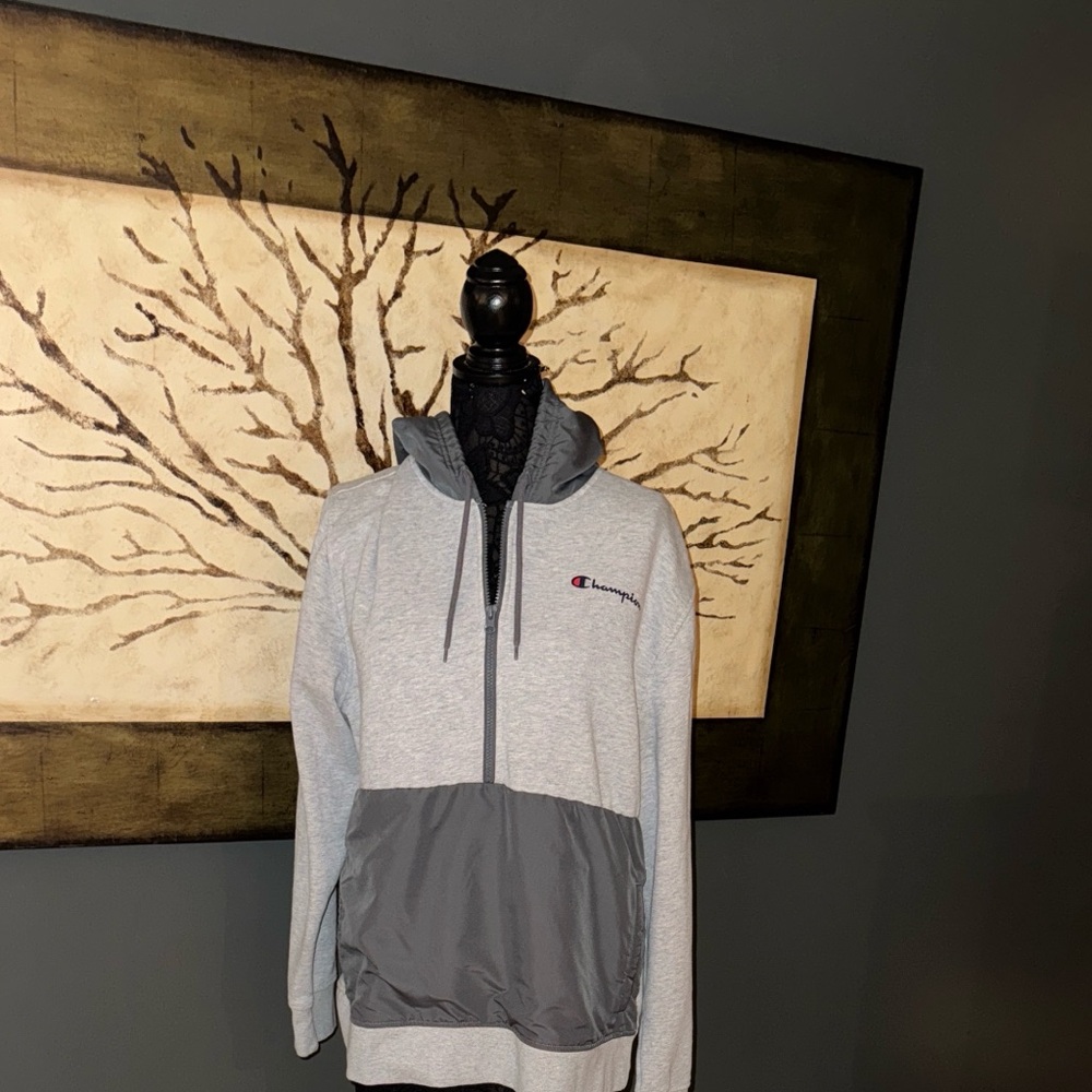 Champion Two-Tone Gray Men's 3/4 Zip Hoodie